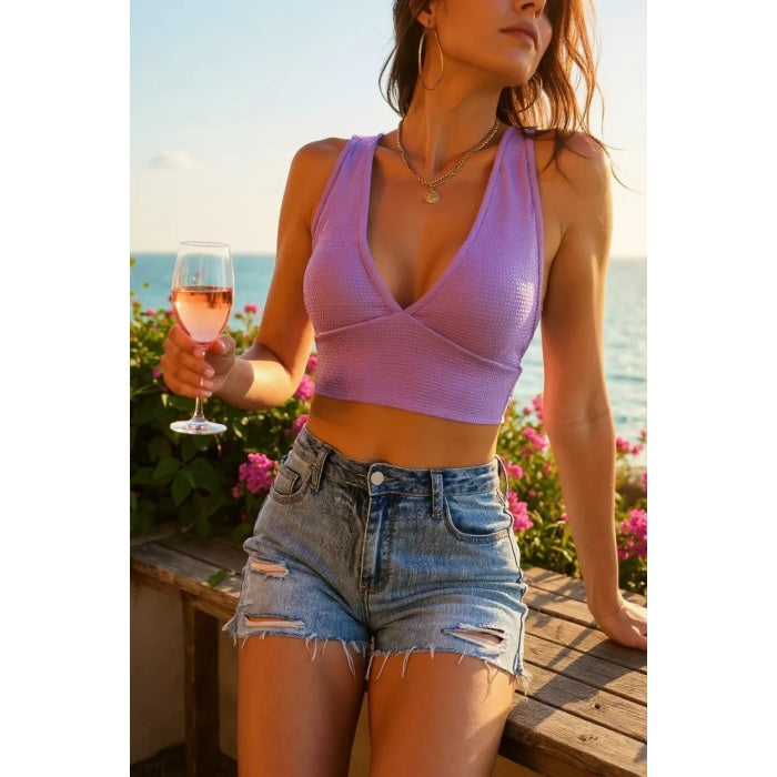 Sırt Detaylı Şık Crop Top Büstiyer LİLA