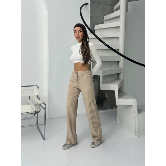 Fitilli Şardonlu Pantolon – Bej