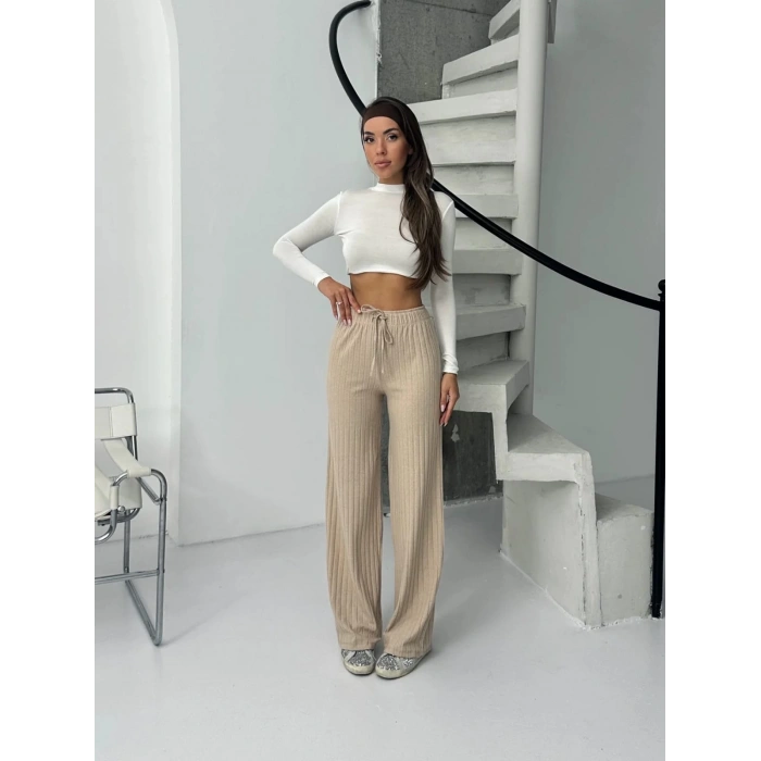 Fitilli Şardonlu Pantolon – Bej