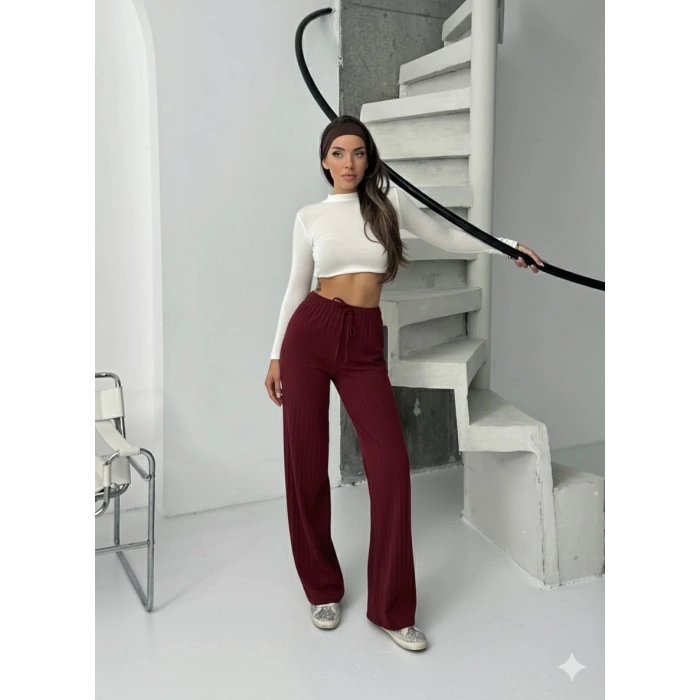 Fitilli Şardonlu Pantolon – Bordo