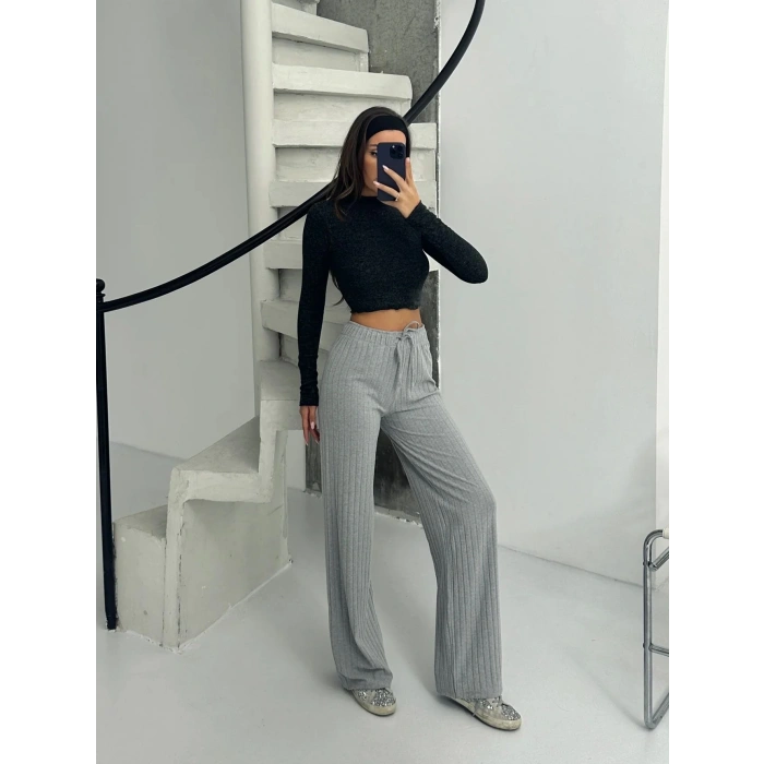 Fitilli Şardonlu Pantolon – Gri