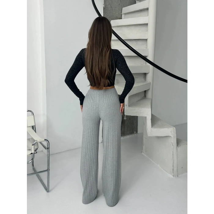 Fitilli Şardonlu Pantolon – Gri