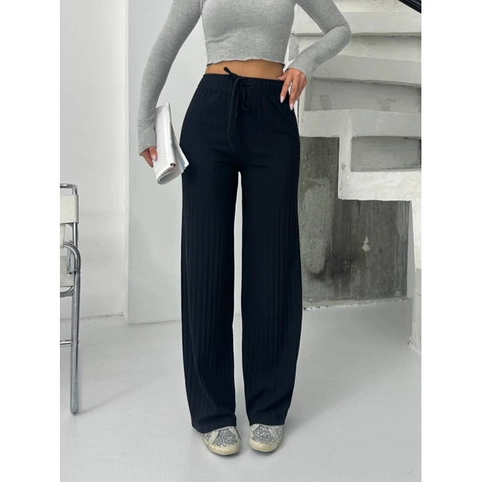 Fitilli Şardonlu Pantolon – Siyah