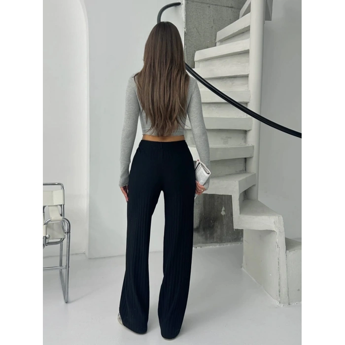 Fitilli Şardonlu Pantolon – Siyah