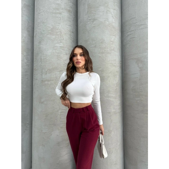 Önden Çift Dikişli İthal Krep Pantolon – Bordo